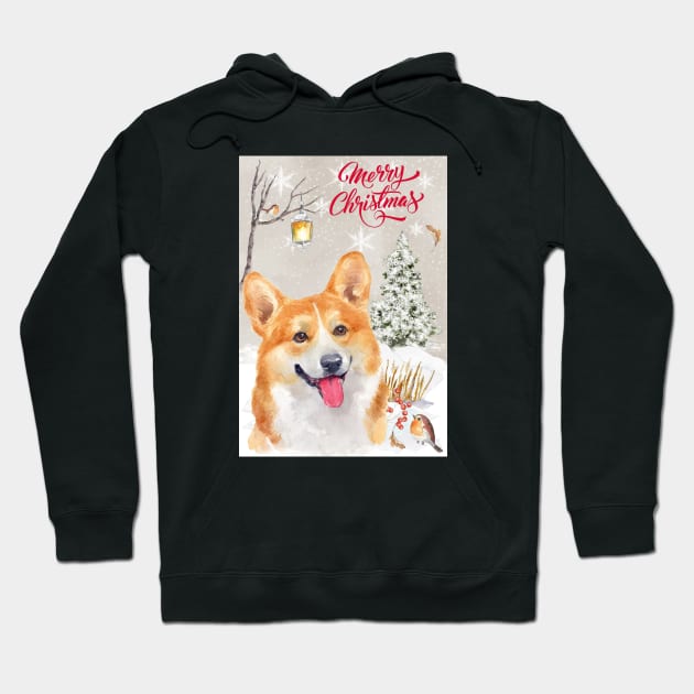 Welsh Pembroke Corgi Merry Christmas Santa Dog Hoodie by Puppy Eyes